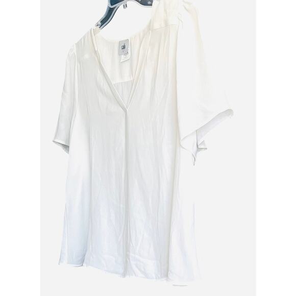 CABI SHORT SLEEVE PULL-OVER V-NECK BLOUSE, WOMENS, L, SOLID WHITE - Picture 3 of 10